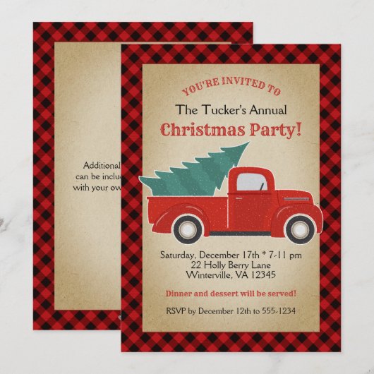 Buffalo Plaid Rode Truck en Tree Kerstfeest Kaart (Voorkant / Achterkant)