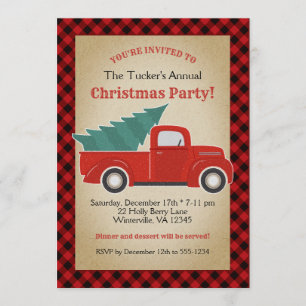 Buffalo Plaid Rode Truck en Tree Kerstfeest Kaart