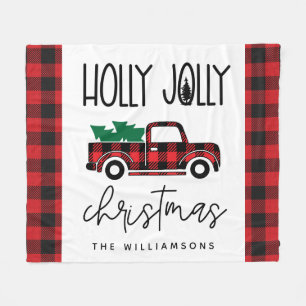 Buffalo Plaid Rode Vintage Truck Kerstnaam Fleece Deken