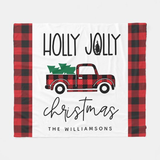 Buffalo Plaid Rode Vintage Truck Kerstnaam Fleece Deken (Voorkant (Horizontaal))