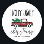 Buffalo Plaid Rode Vintage Truck Tree Monogrammed Ronde Sticker<br><div class="desc">Buffalo Plaid Red Truck en Tree Monogrammed Classic Round Sticker - Onze hoge kwaliteit sjabloon maakt het bijna moeiteloos om uw Kerst stickers aan te passen. Onze sticker heeft een Buffalo Plaid Red Truck die kerstbomen vervoert op weg naar iemands huis. Je initiaal staat op de deur van de truck....</div>