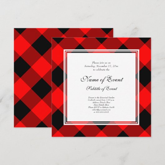 Buffalo Plaid Rood en Zwart Kerstfeest Kaart (Voorkant / Achterkant)