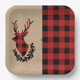 Buffalo Plaid Rood  Landelijke Hertenbok Papieren Bordje