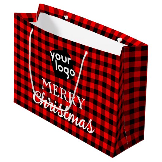 Buffalo Plaid Rood Merry Christmas Voeg Uw Logo Groot Cadeauzakje (Voorkant Gekanteld)