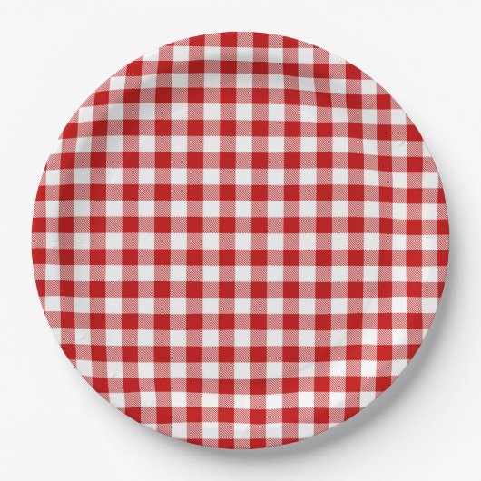Buffalo Plaid Rood Wit Klassieke Vakantie Picknick Papieren Bordje (Voorkant)