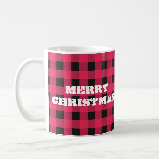 Buffalo Plaid Rood Zwart Check Monogram Kerstmis Koffiemok (Links)