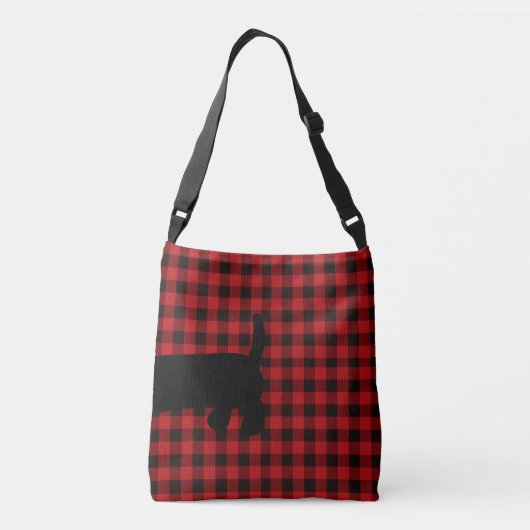 Buffalo Plaid Rood & Zwart Dachshund Messenger Bag Crossbody Tas (Achterkant)
