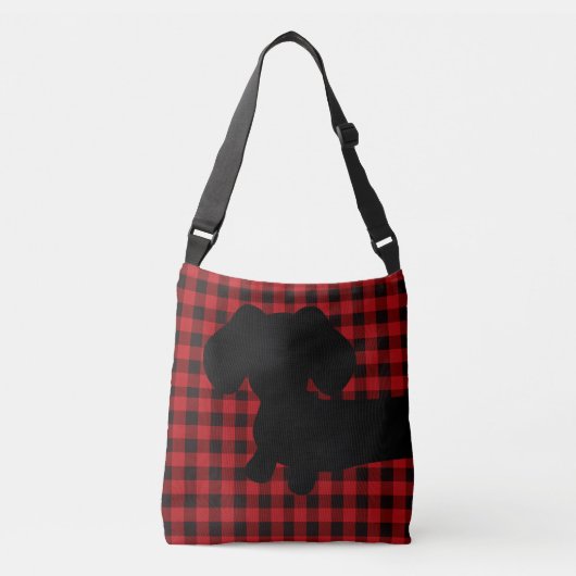 Buffalo Plaid Rood & Zwart Dachshund Messenger Bag Crossbody Tas (Voorkant)