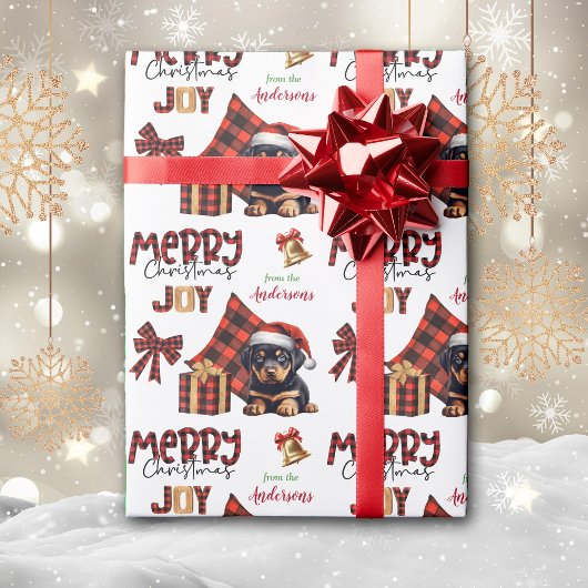 Buffalo Plaid Rottweiler Puppy Kerstmis Cadeaupapier