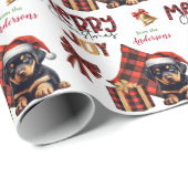 Buffalo Plaid Rottweiler Puppy Kerstmis Cadeaupapier (Rol Hoek)
