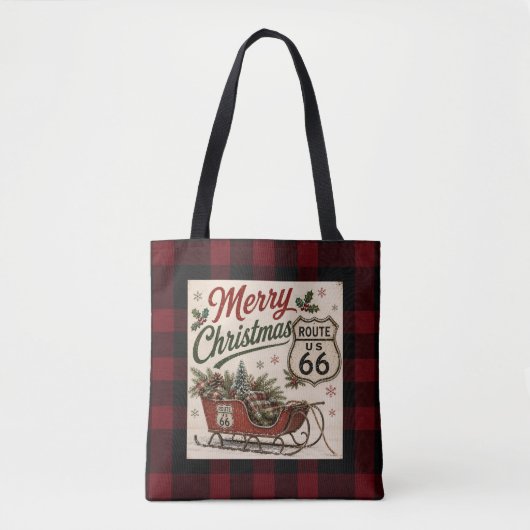 Buffalo Plaid Route 66 Kerststijl Tote Bag (Voorkant)