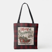 Buffalo Plaid Route 66 Kerststijl Tote Bag (Achterkant)