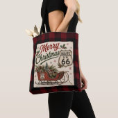 Buffalo Plaid Route 66 Kerststijl Tote Bag (Dichtbij)