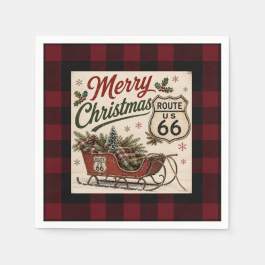 Buffalo Plaid Route 66 Kersttafel Servet (Voorkant)