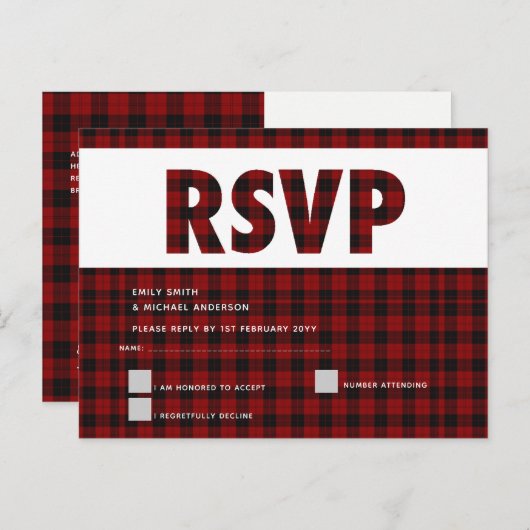 Buffalo Plaid RSVP-kaart Modern ELK EVENEMENT Uitnodiging Briefkaart (Voorkant / Achterkant)