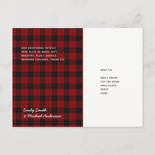 Buffalo Plaid RSVP-kaart Modern ELK EVENEMENT Uitnodiging Briefkaart (Achterkant)