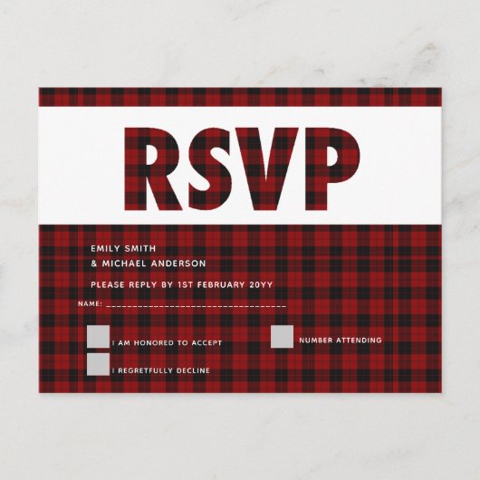 Buffalo Plaid RSVP-kaart Modern ELK EVENEMENT Uitnodiging Briefkaart (Voorkant)