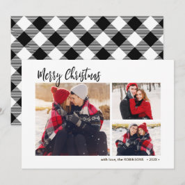 Buffalo Plaid Rustic 3 Multi Photo Christmas Feestdagenkaart