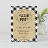 Buffalo Plaid Rustic Holiday Party Uitnodiging (Staand voorkant)