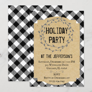 Buffalo Plaid Rustic Holiday Party Uitnodiging