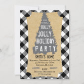 Buffalo Plaid Rustic Holly Jolly Party Uitnodiging (Voorkant)