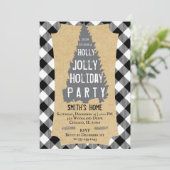 Buffalo Plaid Rustic Holly Jolly Party Uitnodiging (Staand voorkant)