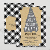 Buffalo Plaid Rustic Holly Jolly Party Uitnodiging (Voorkant / Achterkant)