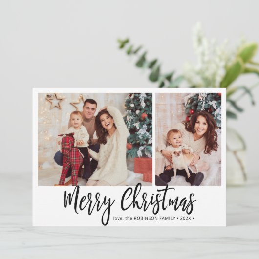 Buffalo Plaid Rustiek 2 Fotocollage Kerstmis Feestdagenkaart (Staand voorkant)