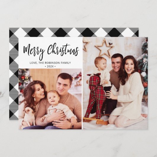 Buffalo Plaid Rustieke Foto Collage Kerstmis Feestdagenkaart (Voorkant / Achterkant)