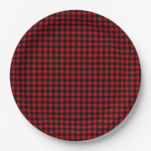 Buffalo Plaid Rustieke Houten Blokhut Papieren Bordje
