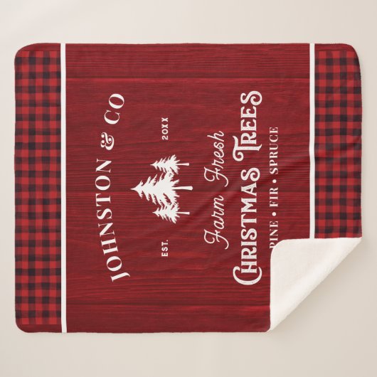 Buffalo Plaid Rustieke Kerstboom Boerderij Sherpa Deken (Voorkant (horizontaal))