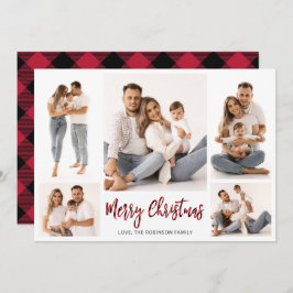 Buffalo Plaid Script 5 Fotocollage Kerstmis Feestdagenkaart