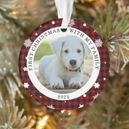 Buffalo Plaid Sneeuwvlok Eerste Kerstmis Foto Ornament