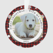 Buffalo Plaid Sneeuwvlok Eerste Kerstmis Foto Ornament (voorkant)