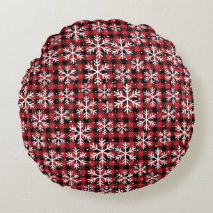 Buffalo Plaid Sneeuwvlok Winter Patroon Rond Kussen