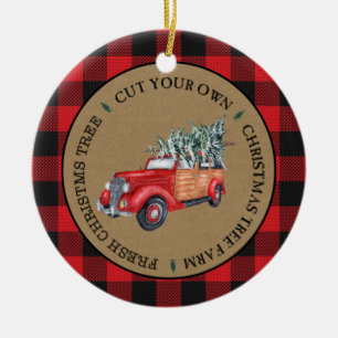 Buffalo Plaid Snijd Uw Eigen Boom  Truck Keramisch Ornament