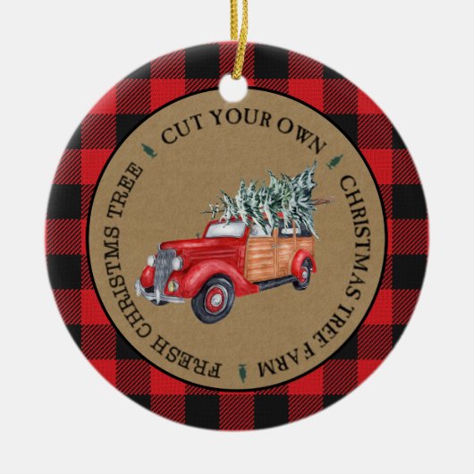 Buffalo Plaid Snijd Uw Eigen Boom  Truck Keramisch Ornament (Voorkant)