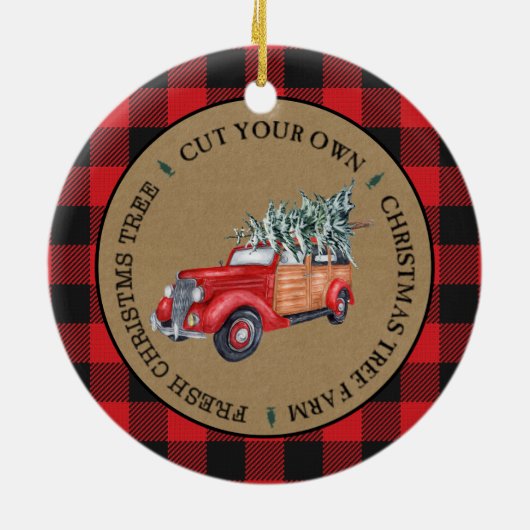 Buffalo Plaid Snijd Uw Eigen Boom  Truck Keramisch Ornament (Achterkant)