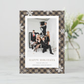 Buffalo Plaid Snowflake Foto Bedrijfsactiviteiten Feestdagenkaart (Staand voorkant)