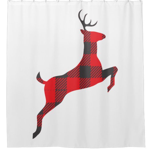 Buffalo Plaid Springende Hert Kerstmis Douchegordijn (Voorkant)