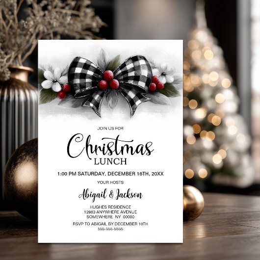 Buffalo Plaid Strikje Kerst Lunch Kaart