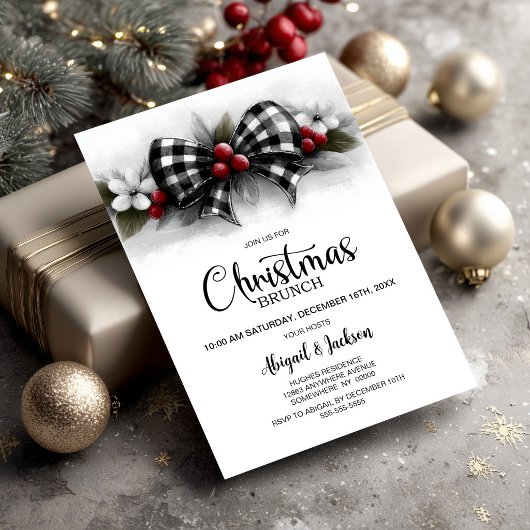 Buffalo Plaid Strikker Kerst Brunch Kaart