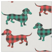 Buffalo Plaid Teckels Kerst Kleuren Stof (Close Up)