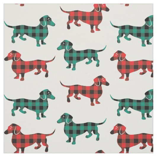 Buffalo Plaid Teckels Kerst Kleuren Stof (Swatch)
