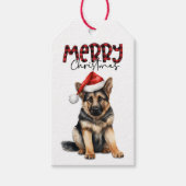 Buffalo Plaid Tekst Duitse Herder Puppy Kerstmis Cadeaulabel (Voorkant)