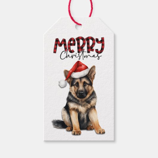 Buffalo Plaid Tekst Duitse Herder Puppy Kerstmis Cadeaulabel (Voorkant)