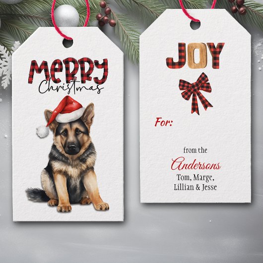 Buffalo Plaid Tekst Duitse Herder Puppy Kerstmis Cadeaulabel