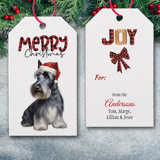 Buffalo Plaid Tekst Schotse Terriër Kerstmis Cadeaulabel