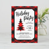 Buffalo Plaid Tree Holiday Party Uitnodiging (Staand voorkant)