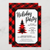 Buffalo Plaid Tree Holiday Party Uitnodiging (Voorkant / Achterkant)